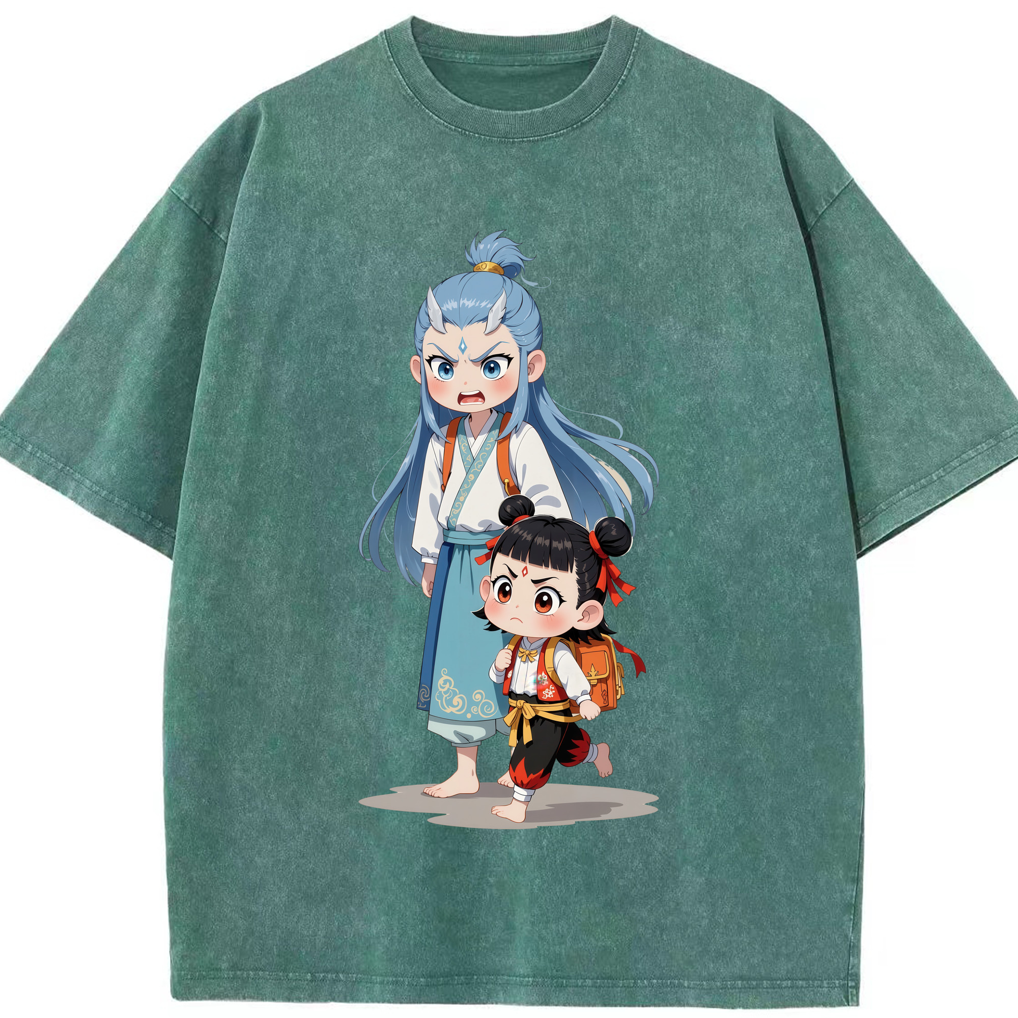 （画像用） Ne Zha 2 ナタ 魔童の大暴れ 綿100% ヴィンテージ風 半袖Tシャツ（フロントプリント）